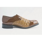 Brown Hornback Alligator Print Captoe Slip On Tuxedo Shoes